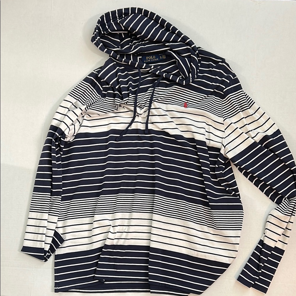Polo by Ralph Lauren Men's Navy and White Striped Hoodie Shirt